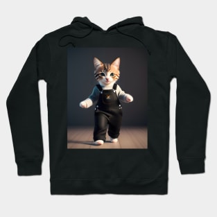 Cat Wearing Overalls - Modern Digital Art Hoodie